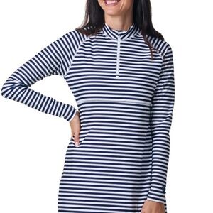 Coolibar Swim Shirt Long Sleeve Swimsuit Women S‎ White Black Ruche UPF50 Resort